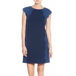 Maggy London navy blue lace crepe shift dress